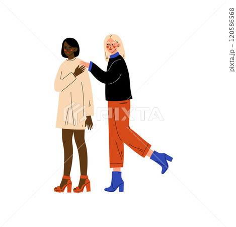 Happy Interracial Lesbian Couple, Romantic Homosexual Relationship Vector Illustration 120586568