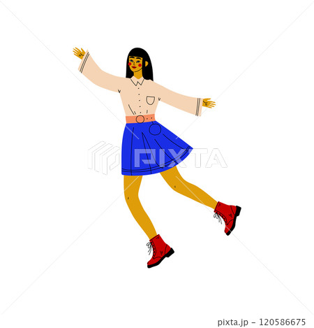 Happy Girl Jumping, Young Woman Celebrating, Dance Party, Friendship, Sport Concept Vector Illustration Happy Girl Jumping, Young Woman Celebrating, Dance Party, Friendship, Sport Concept Vector Illustration 120586675