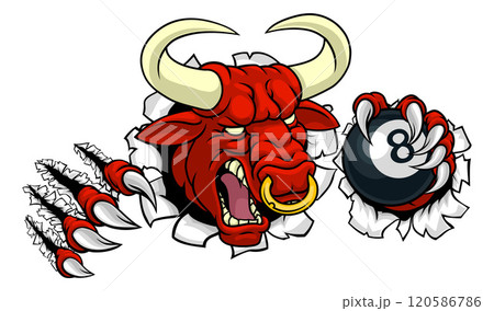 Bull Minotaur Longhorn Cow Pool Mascot Cartoon 120586786
