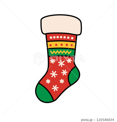 Christmas stocking icon. Christmas socks with decorative patterns. Vector illustration. Christmas stocking icon. Christmas socks with decorative patterns. Vector illustration. 120586834
