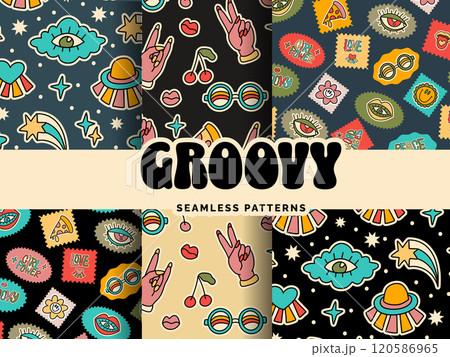 Cool seamless retro groove groovy pattern UFO glasses stamps cherries stickers decals cool Cool seamless retro groove groovy pattern UFO glasses stamps cherries stickers decals cool 120586965