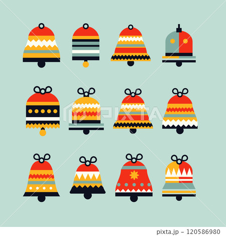 Christmas folklore geometric bell illustration set bright flat style vector 120586980
