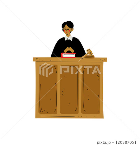 Female Judge Character Presiding over Court Proceeding in Courthouse Vector Illustration Female Judge Character Presiding over Court Proceeding in Courthouse Vector Illustration 120587051
