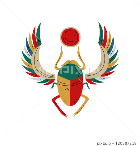 Sacred Scarab Egyptian Beetle, Symbol of Traditional Egyptian Culture Vector Illustration 120587219