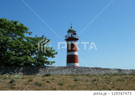 Lighthouse at Narsholmen nature reserve on eastern Gotland, Sweden. Lighthouse at Narsholmen nature reserve on eastern Gotland, Sweden. 120587473