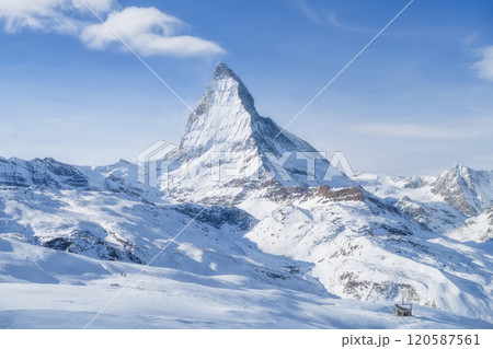 Matterhorn, Switzerland. Winter mountain landscape. A place for skiing. Zermatt ski resort. 120587561