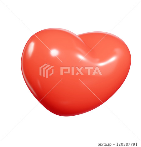 Flying red balloon heart 3d icon. Render illustration of floating love and romance, like and wedding symbol. Valentine or mother day round glossy shape. 120587791