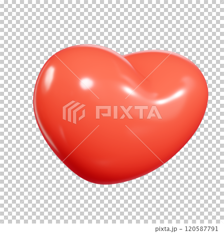 Flying red balloon heart 3d icon. Render illustration of floating love and romance, like and wedding symbol. Valentine or mother day round glossy shape. 120587791