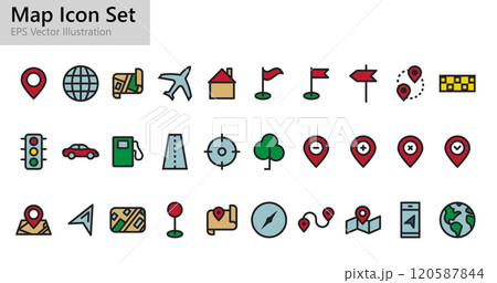 Outline colored map icons set. 120587844