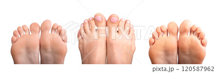 Bare female feet peeking from the bottom, front view. Smooth skin, neat nails, soft pads. Skincare Bare female feet peeking from the bottom, front view. Smooth skin, neat nails, soft pads. Skincare 120587962