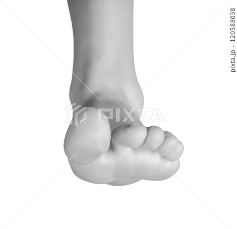Barefoot woman walking forward. Anatomy of feet and legs in motion, smooth sole, feminine and 120588038
