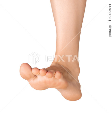 Barefoot foot, woman stepping forward with heel and sole visible. Beautiful, smooth skin in feminine Barefoot foot, woman stepping forward with heel and sole visible. Beautiful, smooth skin in feminine 120588044