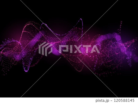 Illustration with neon glowing particle flow, pink and purple colors on isolated black background. Illustration with neon glowing particle flow, pink and purple colors on isolated black background. 120588145