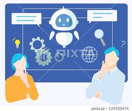 チャットポッドがユーザーの質問に対応やタスク管理ーベクターイラスト素材 120588474