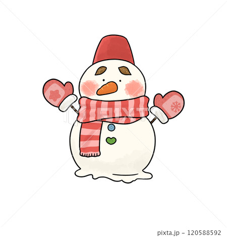 可愛い雪だるまのイラスト_スノーマン_冬の遊び【背景なし】 可愛い雪だるまのイラスト_スノーマン_冬の遊び【背景なし】 120588592