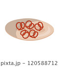 Pretzel on plate top view. Food for Oktoberfest celebration in Germany 120588712