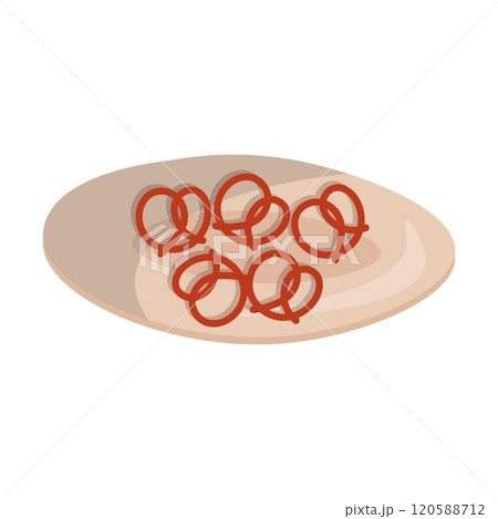 Pretzel on plate top view. Food for Oktoberfest celebration in Germany Pretzel on plate top view. Food for Oktoberfest celebration in Germany 120588712