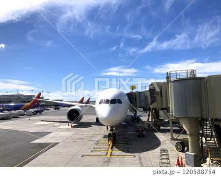 『ハワイ』ホノルル国際空港とジェット機 120588754