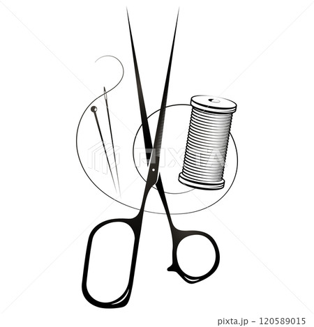 Scissors and needle symbol for tailor and seamstress Scissors and needle symbol for tailor and seamstress 120589015