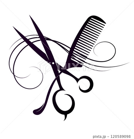 Scissors comb and beautiful curl hair unique design 120589098