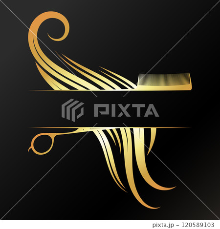 Scissors comb and beautiful golden curls of hair Scissors comb and beautiful golden curls of hair 120589103