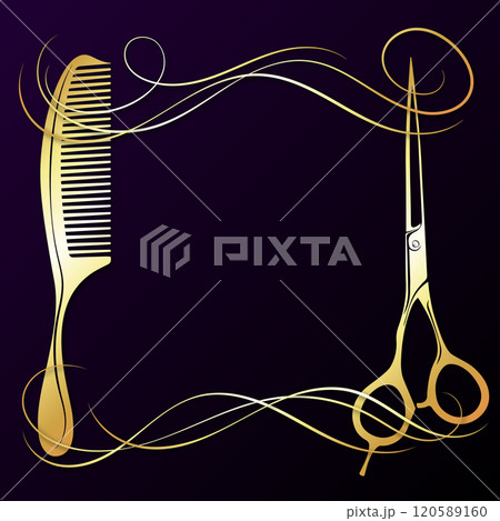 Scissors comb golden curls hair beautiful frame 120589160