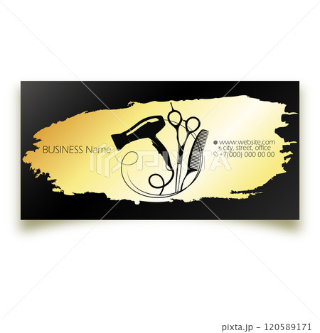 Scissors comb and hair dryer business card concept 120589171