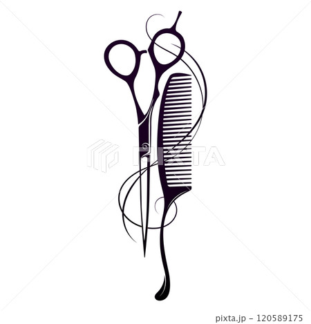 Scissors comb beautiful hair curl beautiful design 120589175