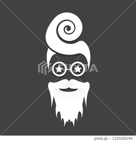 Santa Claus with beard vector illustration isolated on grey background. Christmas hipster poster for party or greeting card. Santa Hipster Claus. Vector merry christmas art design background. 120589244
