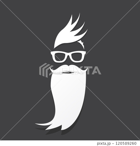 Santa Claus with beard vector illustration isolated on grey background. Christmas hipster poster for party or greeting card. Santa Hipster Claus. Vector merry christmas art design background. 120589260