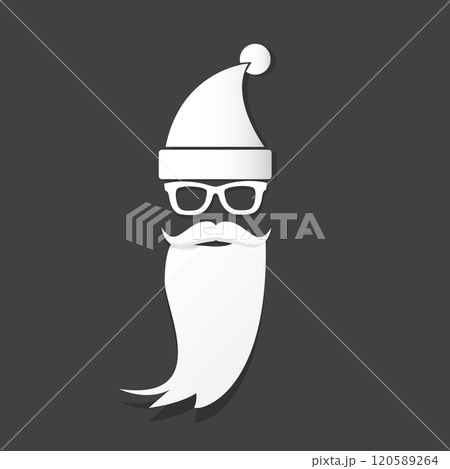 Santa Claus with beard vector illustration isolated on grey background. Christmas hipster poster for party or greeting card. Santa Hipster Claus. Vector merry christmas art design background. 120589264