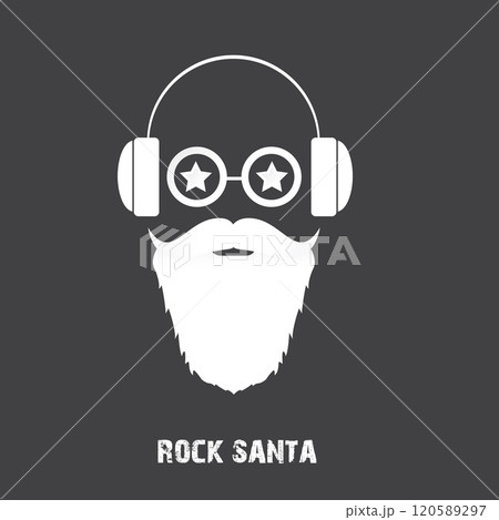 Santa Claus with beard vector illustration isolated on grey background. Christmas hipster poster for party or greeting card. Santa Hipster Claus. Vector merry christmas art design background. Santa Claus with beard vector illustration isolated on grey background. Christmas hipster poster for party or greeting card. Santa Hipster Claus. Vector merry christmas art design background. 120589297