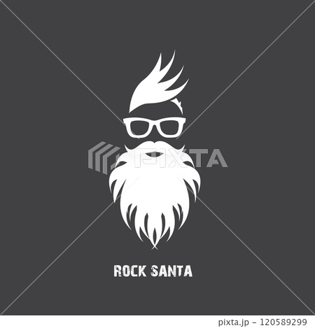 Santa Claus with beard vector illustration isolated on grey background. Christmas hipster poster for party or greeting card. Santa Hipster Claus. Vector merry christmas art design background. Santa Claus with beard vector illustration isolated on grey background. Christmas hipster poster for party or greeting card. Santa Hipster Claus. Vector merry christmas art design background. 120589299