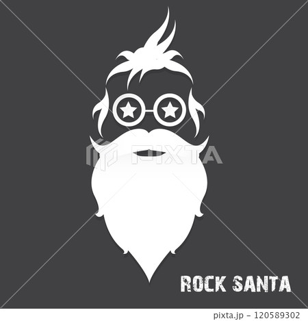 Santa Claus with beard vector illustration isolated on grey background. Christmas hipster poster for party or greeting card. Santa Hipster Claus. Vector merry christmas art design background. 120589302