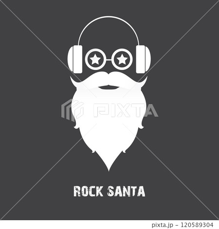 Santa Claus with beard vector illustration isolated on grey background. Christmas hipster poster for party or greeting card. Santa Hipster Claus. Vector merry christmas art design background. 120589304