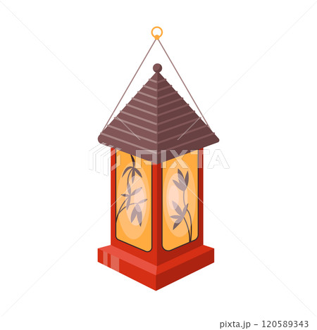 Square Asian lantern with roof flat color vector object Square Asian lantern with roof flat color vector object 120589343