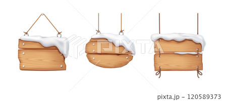 Blank wooden signposts covered with snow realistic color icons 120589373