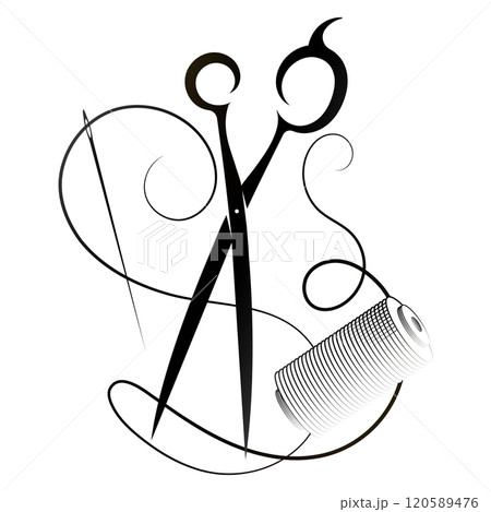 Scissors needle and thread and spool design Scissors needle and thread and spool design 120589476