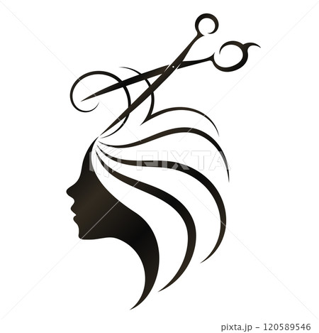 Scissors stylist sheared curls of hair of a beautiful girl Scissors stylist sheared curls of hair of a beautiful girl 120589546