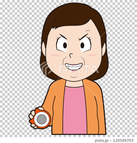 パチンコでニヤリとする中年女性 120589703