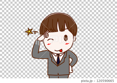 (上半身正面)一名男學生以愉快的微笑和眨眼打招呼,並伸出舌頭。 (上半身正面)一名男學生以愉快的微笑和眨眼打招呼,並伸出舌頭。 120590665