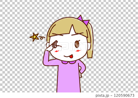 (Front view) A Caucasian girl winking, sticking out her tongue and greeting with a cheerful smile (Front view) A Caucasian girl winking, sticking out her tongue and greeting with a cheerful smile 120590673