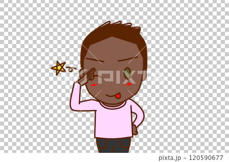 (Front view) An African-American boy winking, sticking out his tongue and greeting with a cheerful smile 120590677