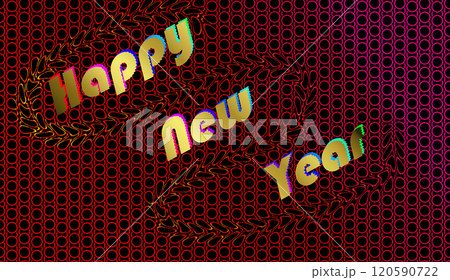 Three congratulatory words: Happy New Year.Golden words on a red background. 120590722