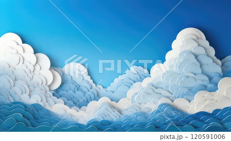 《AI画像》夏の青空の中の入道雲をイメージするイラスト 120591006