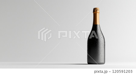 A sleek champagne bottle with droplets on a white background, ideal for celebrations 120591203