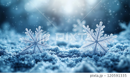 Beautiful frozen snowflakes create a winter wonderland with a serene and chilly atmosphere 120591335