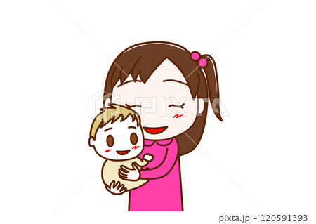 <上半身・正面>笑顔でご機嫌な白人の赤ちゃんを抱っこして嬉しい少女 <上半身・正面>笑顔でご機嫌な白人の赤ちゃんを抱っこして嬉しい少女 120591393