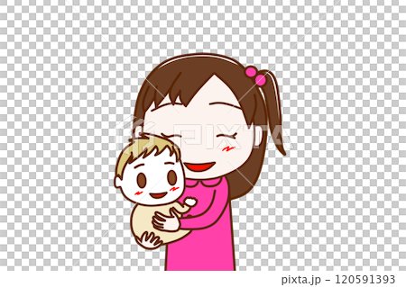 <Upper body, front> A happy little girl holding a smiling and happy Caucasian baby 120591393