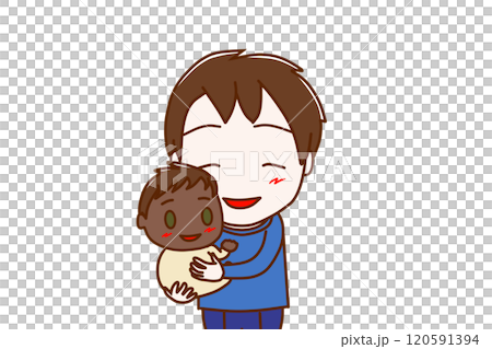 <上半身・正面>笑顔でご機嫌なアフリカ系の赤ちゃんを抱っこして嬉しい少年 <上半身・正面>笑顔でご機嫌なアフリカ系の赤ちゃんを抱っこして嬉しい少年 120591394